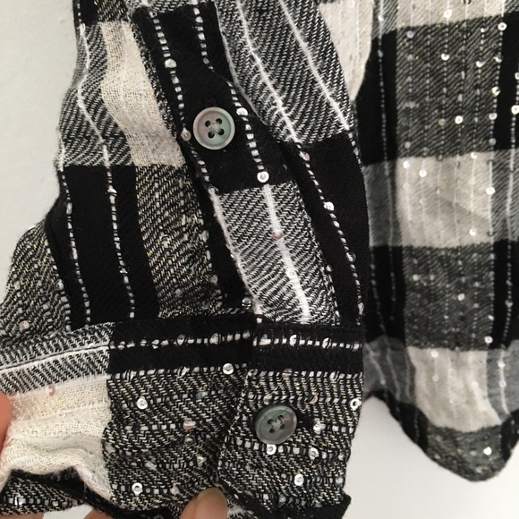 Style & Co. T-Shirt Plaid Check Button Down Black White Plus Size 1X - Picture 7 of 14